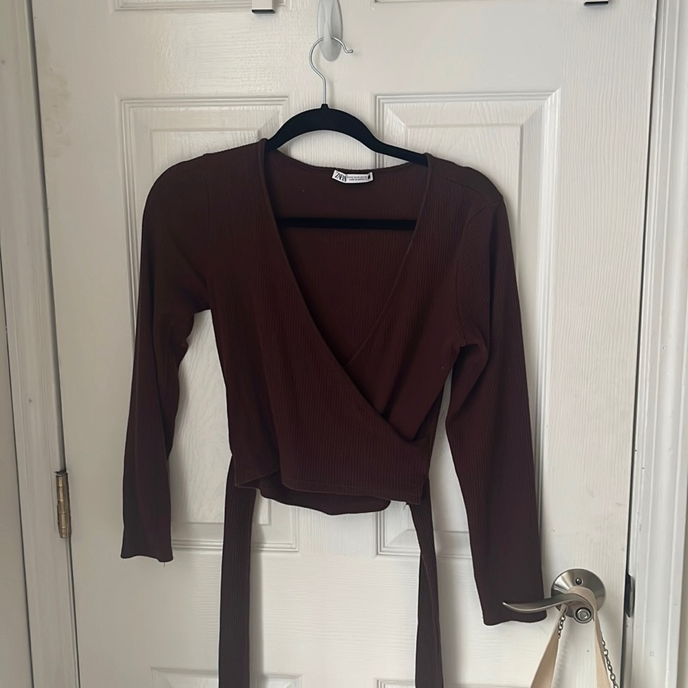 Brown zara wrap top